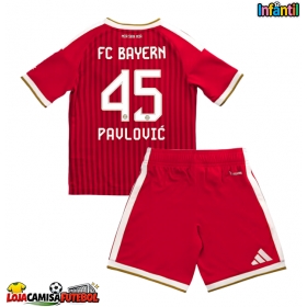 Camisa de Futebol Bayern Munich Aleksandar Pavlovic #45 Equipamento Principal Infantil 2026-27 Manga Curta (+ Calças curtas)